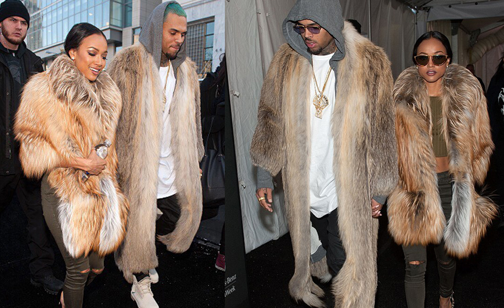 PAUSEorSkip: Chris Brown and Karrueche Tran in Chunky Fur Coat at NYFW