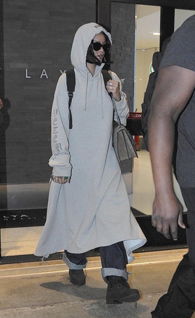 Spotted: Rihanna At LAX Wearing Vetements Sweatshirt Dress