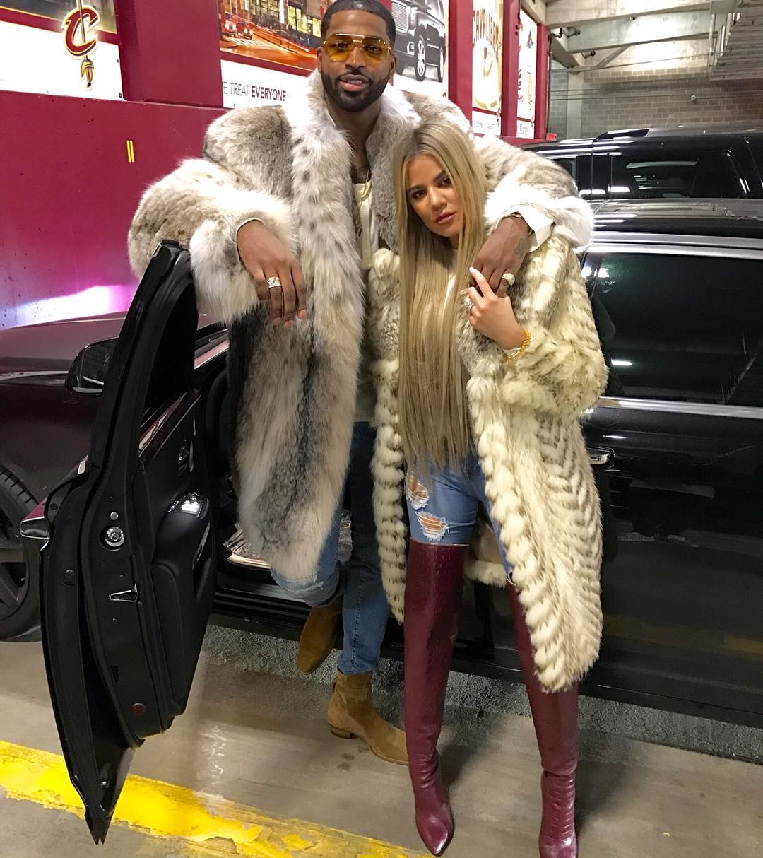 SPOTTED: Tristan Thompson Post Game In Fur Coat and Saint Laurent Boots