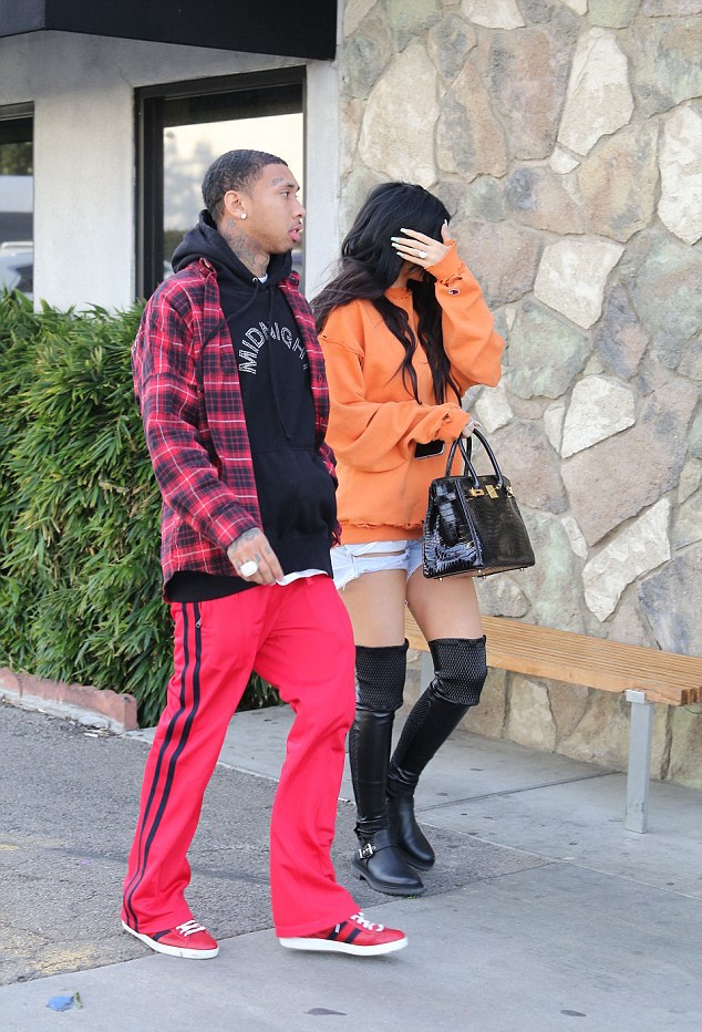 SPOTTED: Tyga With Kylie In Midnight Studios Hoodie, Gucci Pants and Sneakers