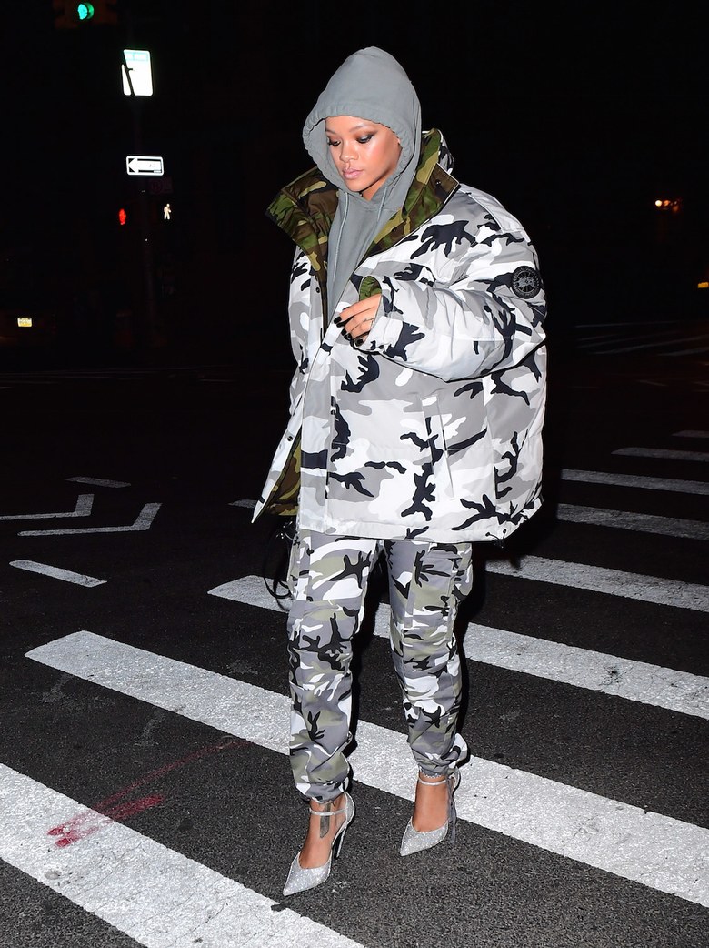 SPOTTED: Rihanna in Vetements x Canada Goose Camo Jacket and Matching Trousers