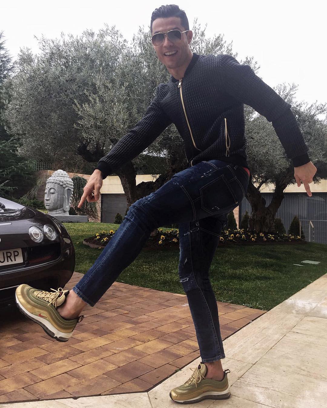 SPOTTED: Cristian Ronaldo In Dolce & Gabbana Jacket And Nike Air Max 97 Sneakers