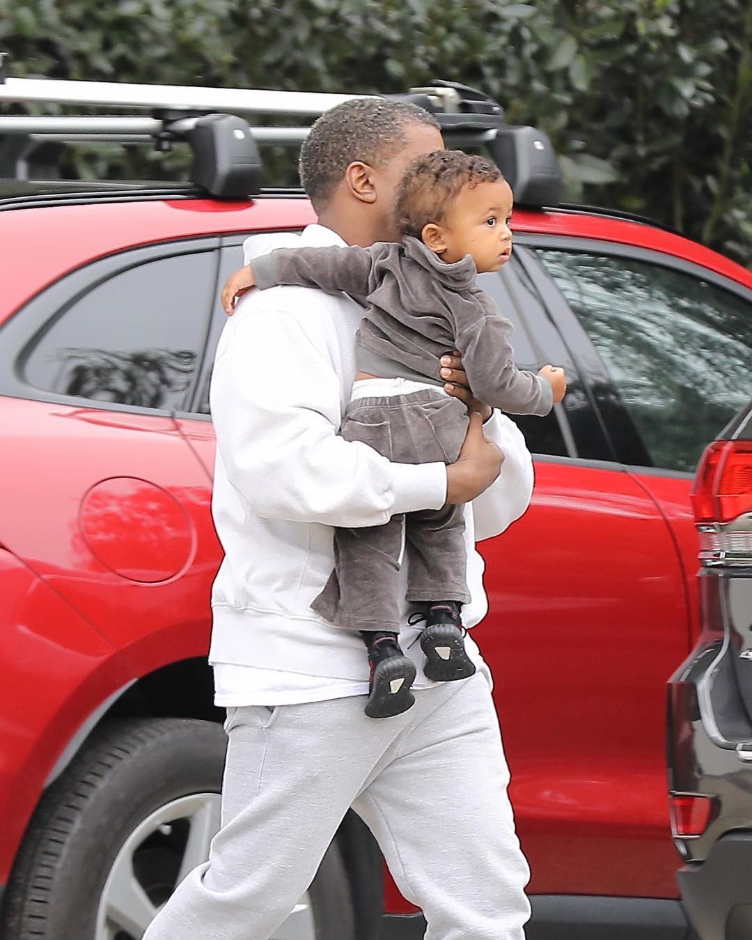 SPOTTED: Kanye West Wearing Champion Joggers and Yeezy Season Calabasas Sneakers
