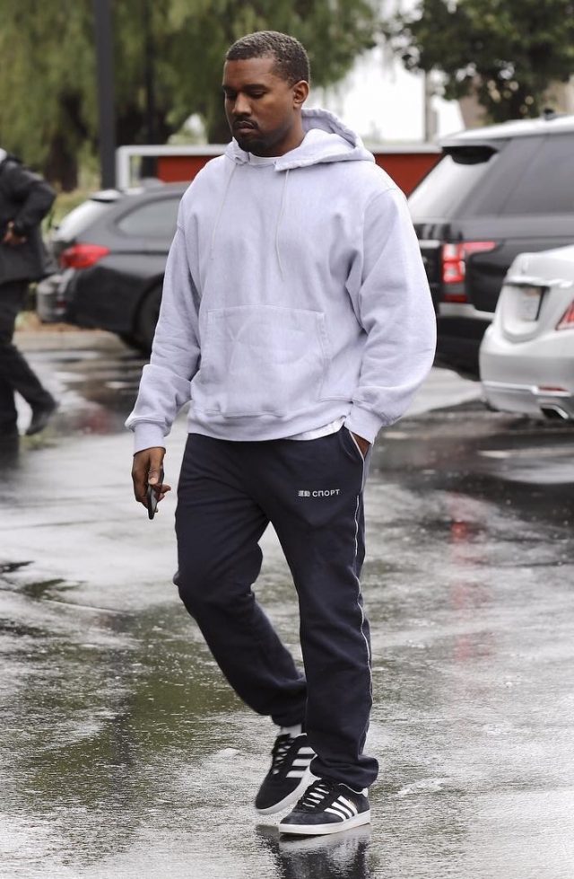 SPOTTED: Kanye West Sports Gosha Rubchinskiy Joggers and Adidas Gazelle Trainers