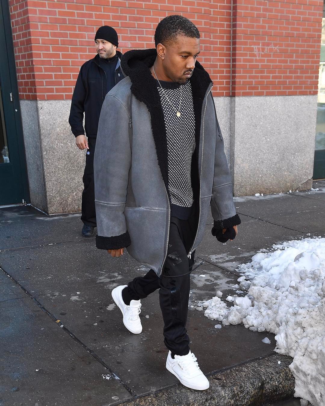 SPOTTED: Kanye West In Yeezy Season Coat And Yeezy Season Calabasas Sneakers