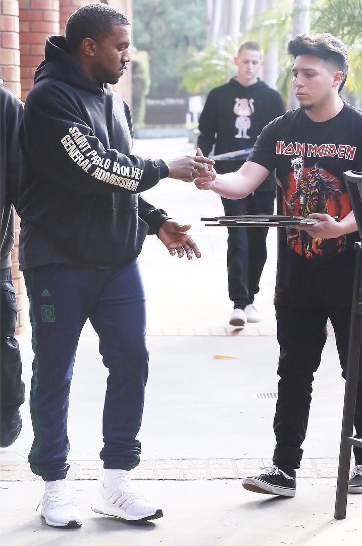 SPOTTED: Kanye In Custom Enfants Riches Deprimes x Saint Pablo Hoodie and Yeezy Season Sweatpants And Sneakers
