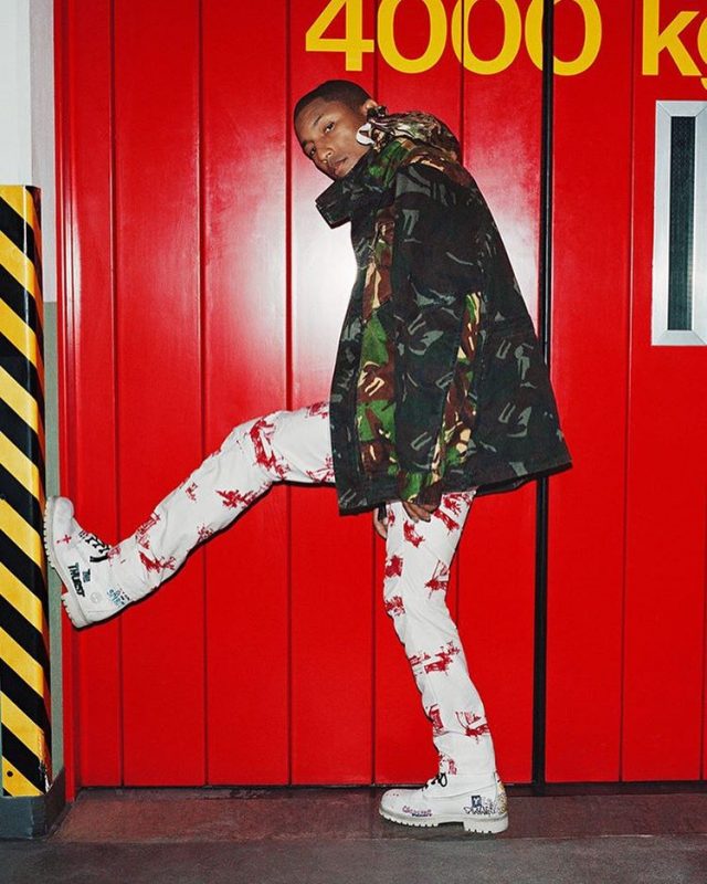 SPOTTED: Pharrell Williams Wearing G-Star Elwood Collection and Custom Timberlands