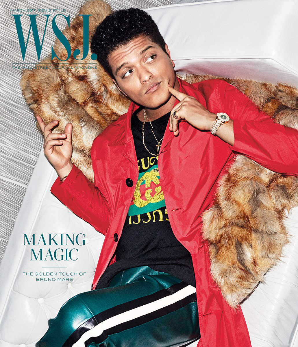 SPOTTED: Bruno Mars In Gucci T-Shirt & Tommy Hilfiger Jacket For Wall Street Journal
