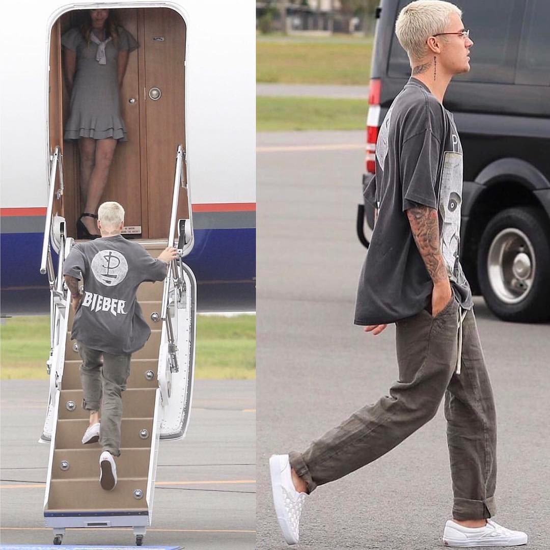 SPOTTED: Justin Bieber In Fear Of God Pink Floyd Tee And Vans Vault Sneakers