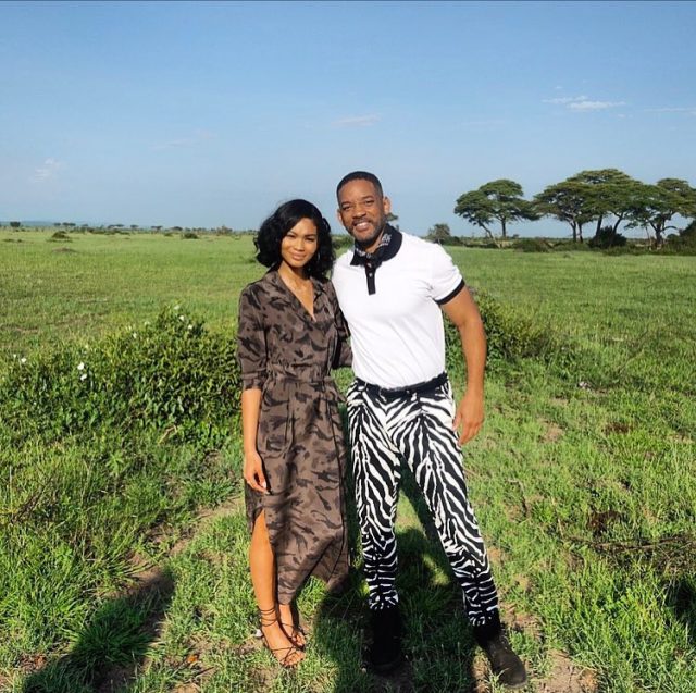 Will Smith posed with Chanel Iman Wearing Dolce & Gabbana Zebra Pants