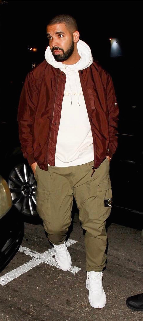 SPOTTED: Drake In OVO Hoodie And Sneakers, Stone Island Jacket And Pants