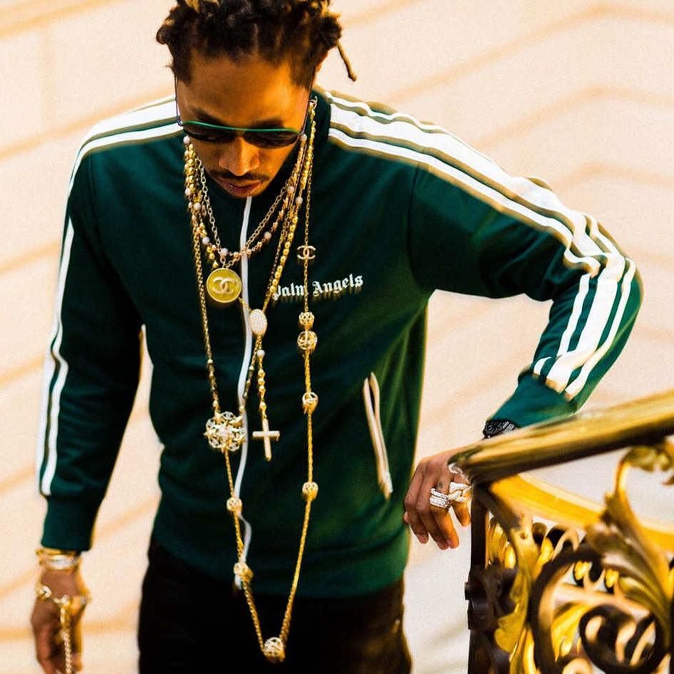 SPOTTED: Future in Palm Angels Green Track Jacket and Chanel Necklace