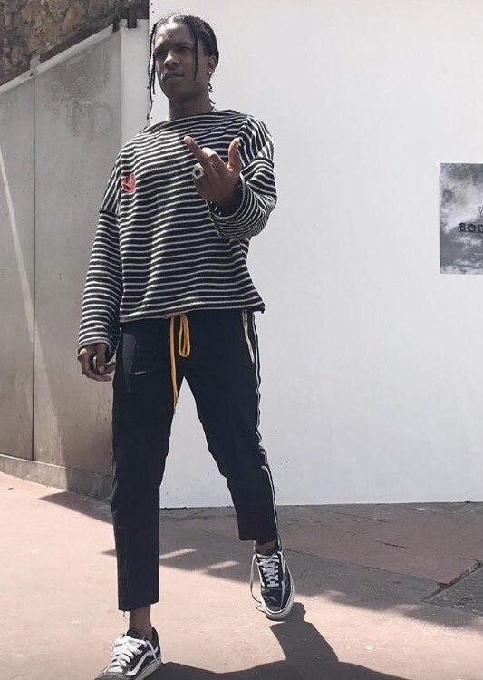 SPOTTED: A$AP Rocky In Gosha Rubchinskiy Sweater, Rhude Pants And Vans