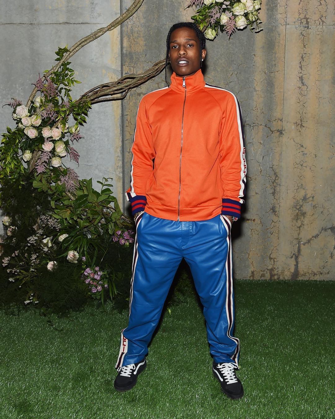SPOTTED: ASAP Rocky In Gucci Jacket, Track Pants and Old Skool Vans