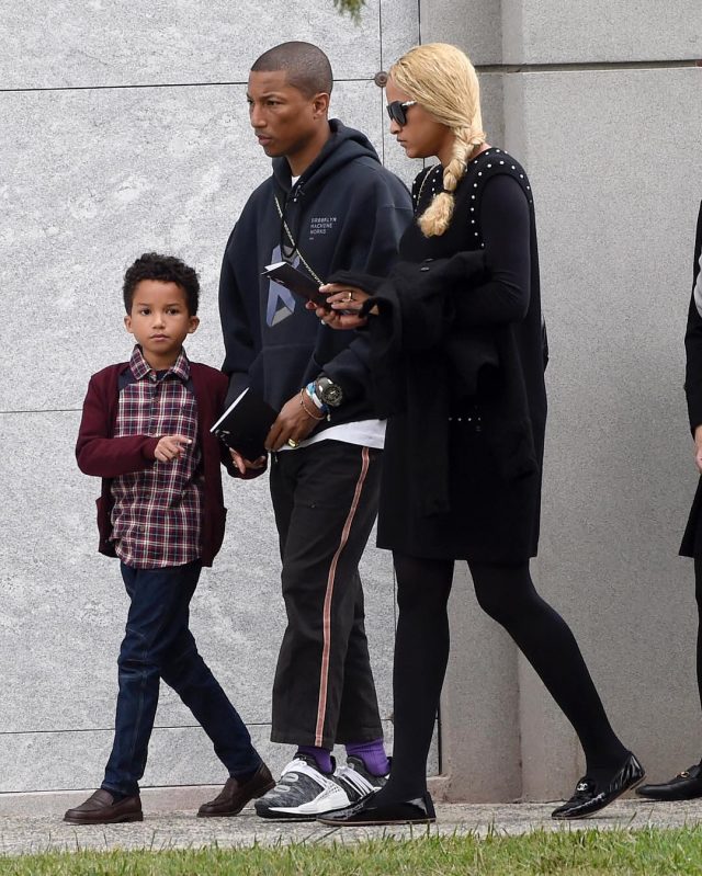 SPOTTED: Pharrell In Brooklyn Machine Works Hoodie and Adidas x Pharrell NMD Hu sneakers At Chris Cornell’s Funeral