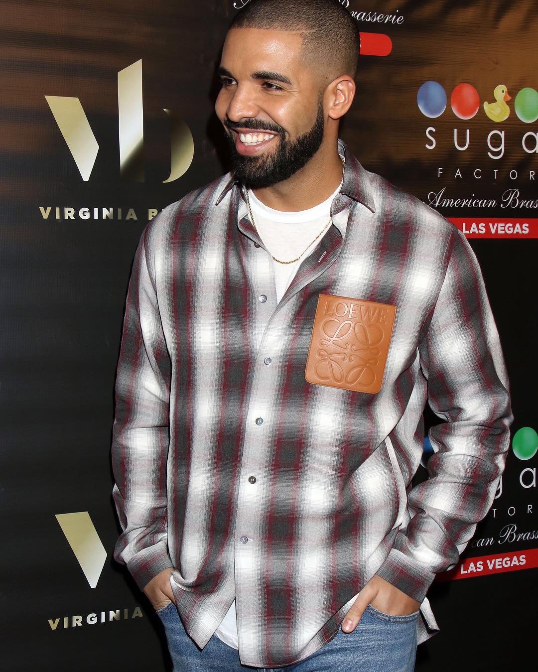 SPOTTED: Drake Wears Loewe Leather Pocket Plaid Shirt