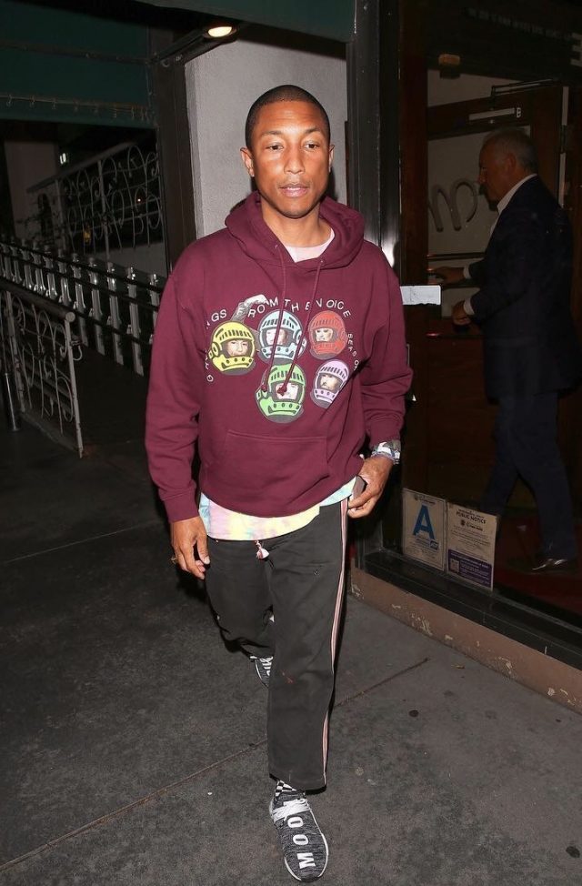 SPOTTED: Pharrell in Billionaire Boys Club The Voice Hoodie, Chanel Case and Adidas NMD Hu Sneakers