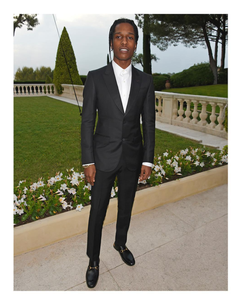 SPOTTED: A$AP Rocky In Custom Gucci Heritage Tuxedo And Horsebit Slippers