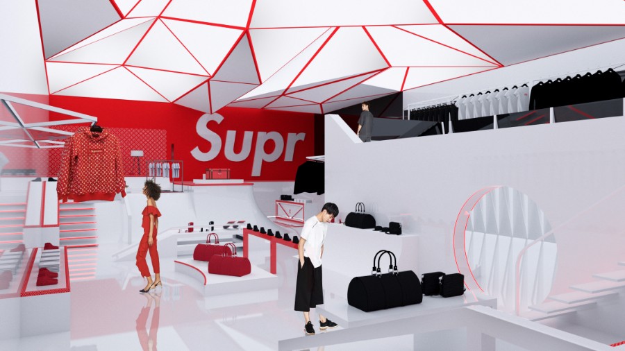 An Architect’s interpretation of a permanent Supreme x Louis Vuitton store space