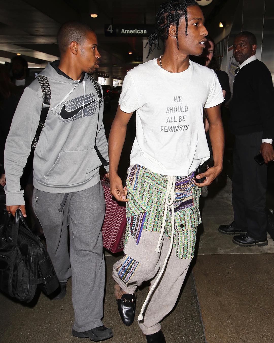 SPOTTED: A$AP Rocky in Dior, Loewe and Gucci Slippers at LAX