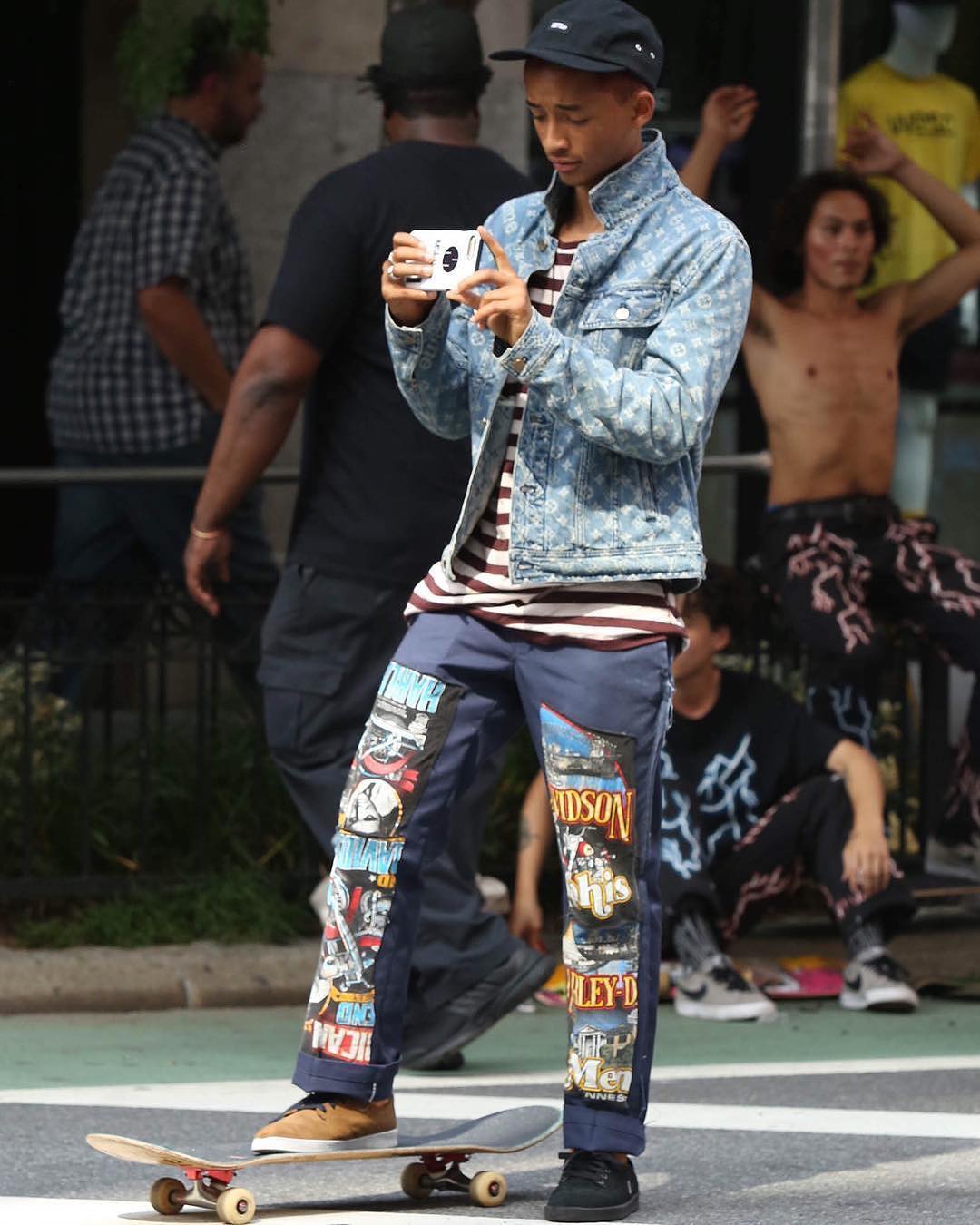 SPOTTED: Jaden Smith In Louis Vuitton x Supreme Jacket And Custom MSFTSrep Pants