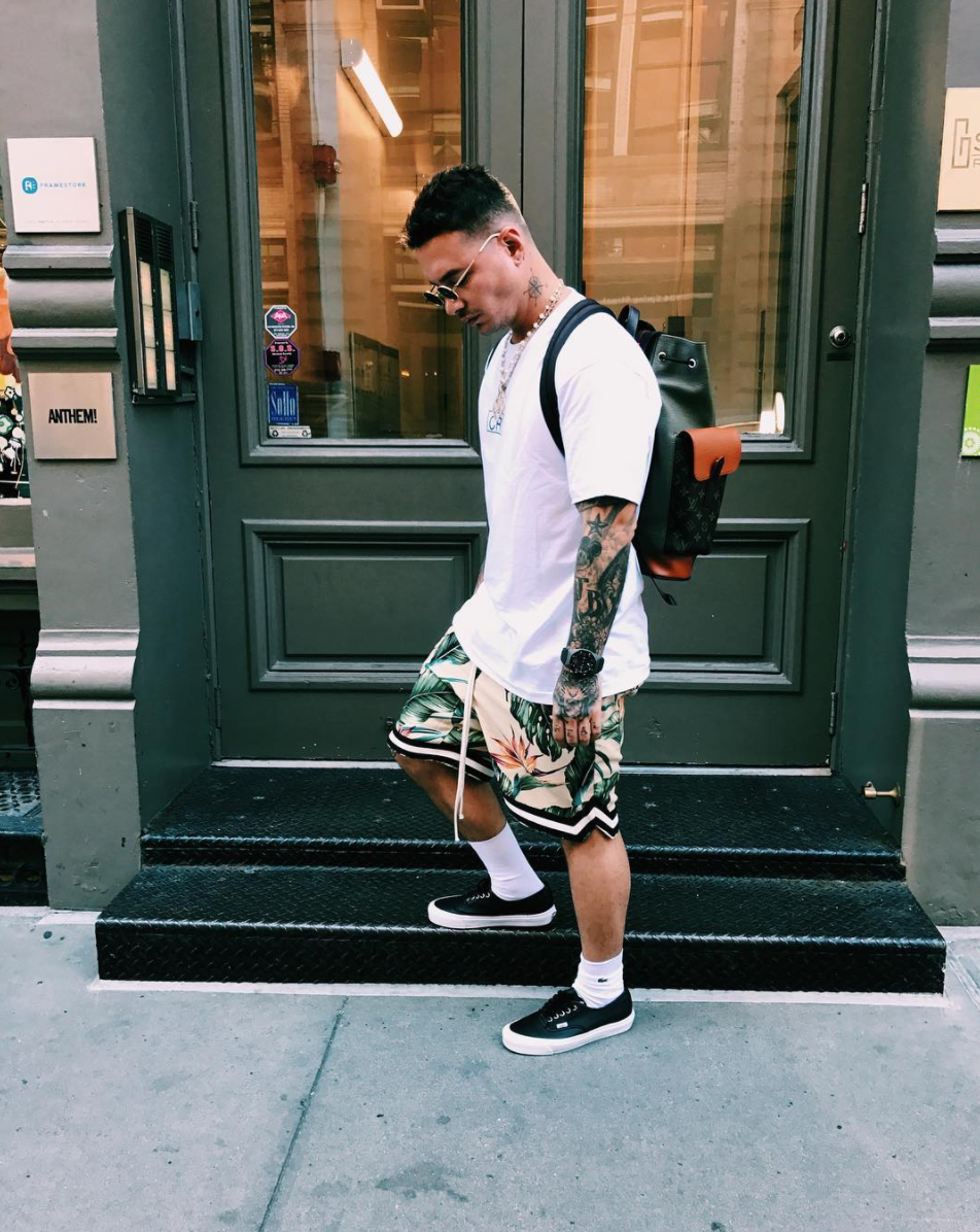 SPOTTED J Balvin In Fear Of God Shorts Vans Sneakers And Louis Vuitton Bag PAUSE Online Men s Fashion Street Style Fashion News Streetwear