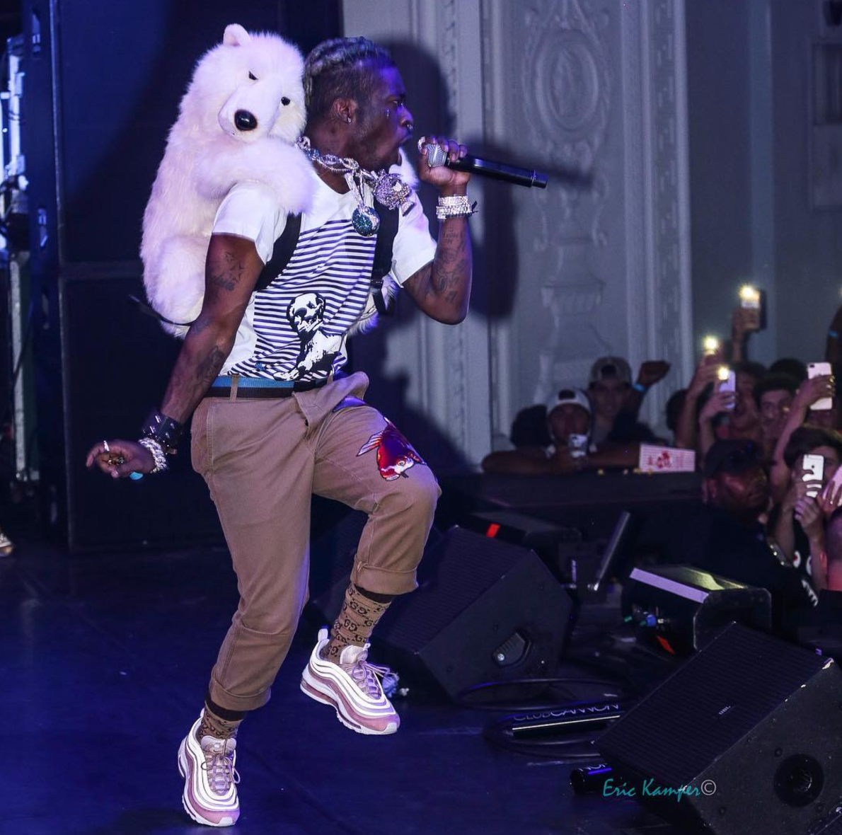 SPOTTED: Lil Uzi Vert In Chrome Hearts Official T-Shirt, Gucci Socks And Nike Air Max 97 Sneakers