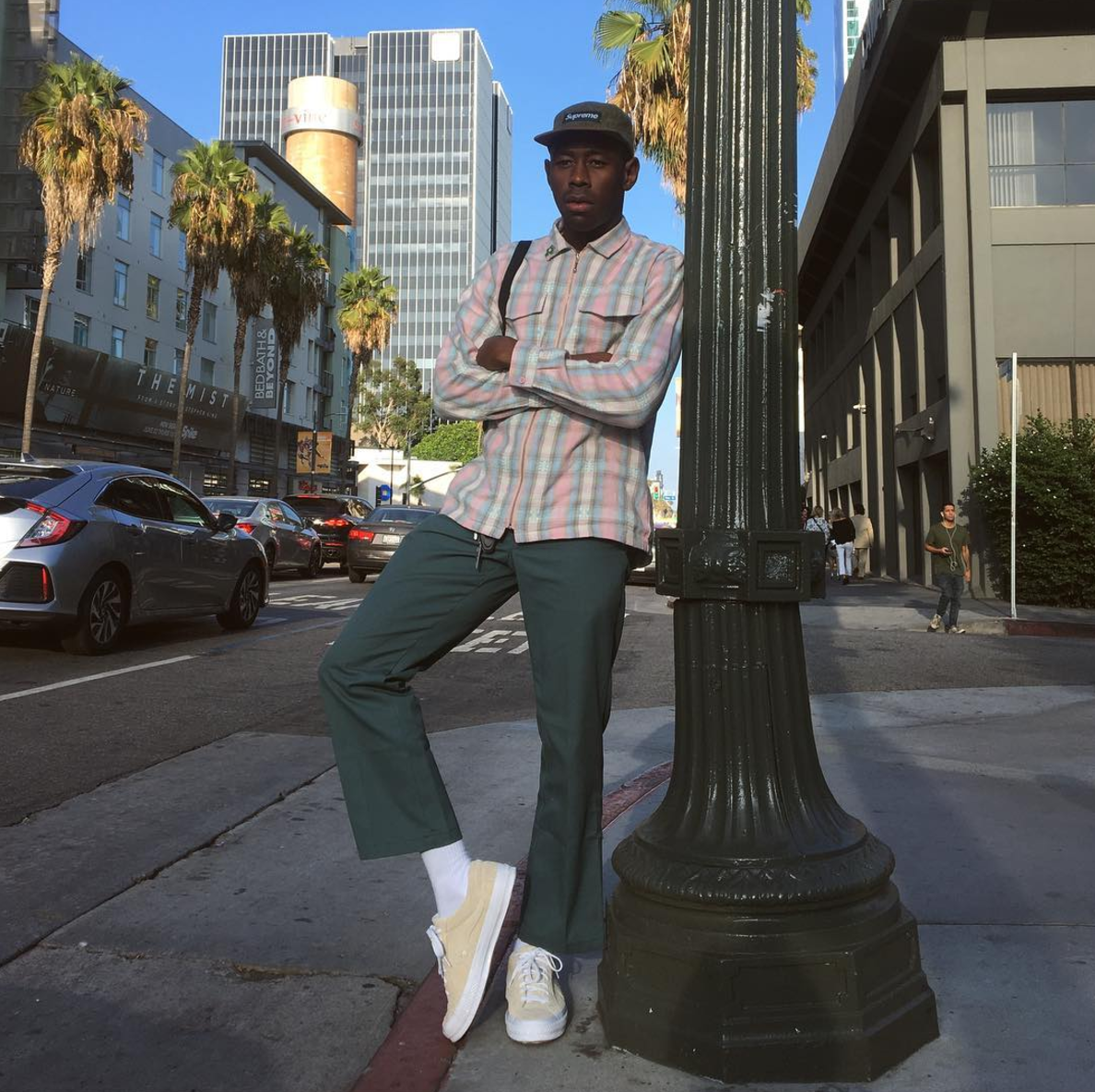 SPOTTED: Tyler, The Creator In Supreme Cap, Green Pants And Converse One Star Sneakers