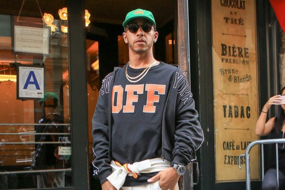 SPOTTED: Lewis Hamilton In OFF-WHITE T-Shirt, Palm Angels Trackpants And Vans Sneakers