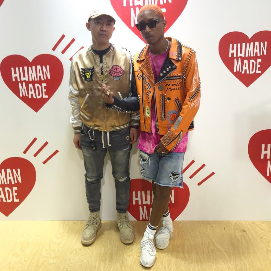 SPOTTED: Pharrell In 99percentis Jacket + Adidas x Pharrell Tennis Hu Sneakers