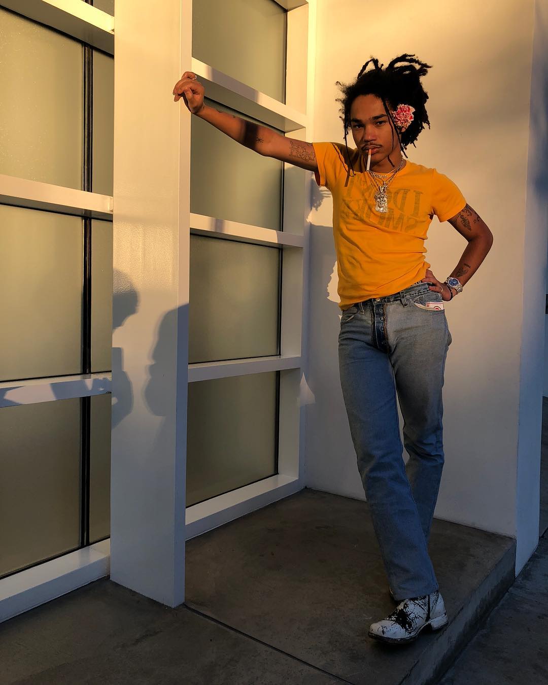 SPOTTED: Luka Sabbat Sports Maison Margiela Tee, Straight Jeans and Snakeskin Boots
