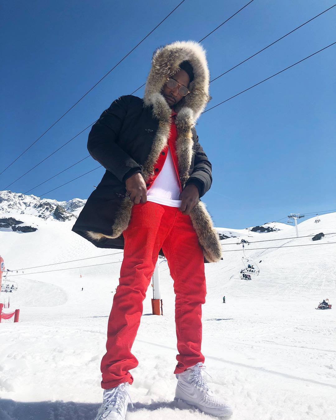 SPOTTED: Tinie Tempah Sporting Reds and Whites in the Alps