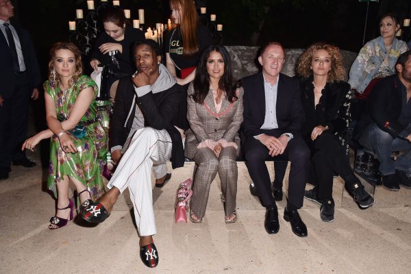 ARLES, FRANCE - MAY 30:  (L-R) Carolina Crescentini, ASAP Rocky, Salma Hayek Pinault, Francois-Henri Pinault and Valeria Golino attends the Gucci Cruise 2019 show at Alyscamps on May 30, 2018 in Arles, France.  (Photo by Jacopo Raule/Getty Images for Gucci  ) *** Local Caption *** Carolina Crescentini;ASAP Rocky;Salma Hayek Pinault;Francois-Henri Pinault;Valeria Golino