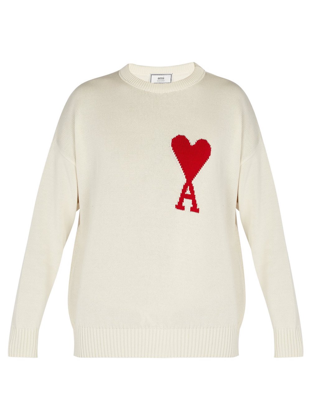 AMI Heart-intarsia cotton sweater