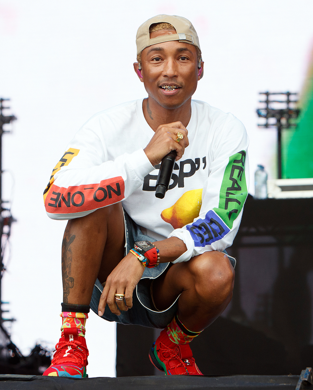 Pharrell Williams Performs at Lovebox in Human Made & adidas