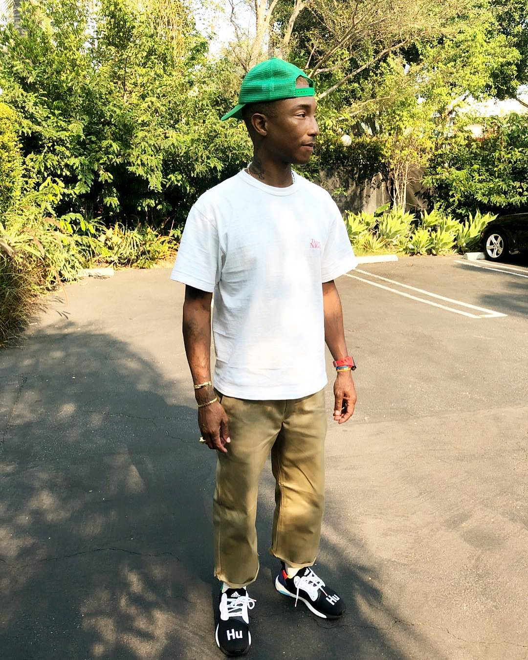 SPOTTED: Pharrell Wears Human Made, Verdy & His Adidas Hu Collab