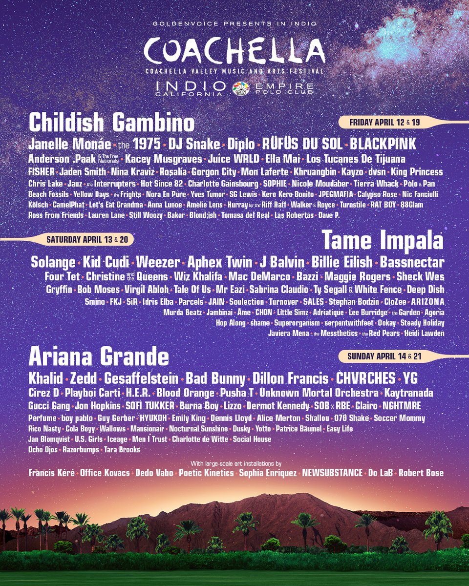 Coachella Unveils 2019 Lineup Including Childish Gambino, Khalid & Ariana Grande