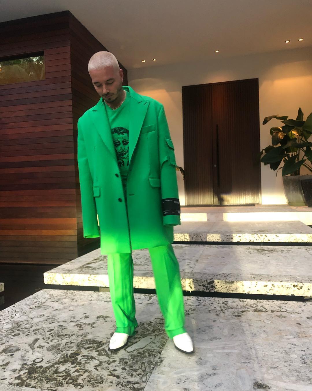 J Balvin Wears Neon Green Hair and Dad Sneakers to Dior Men's Show