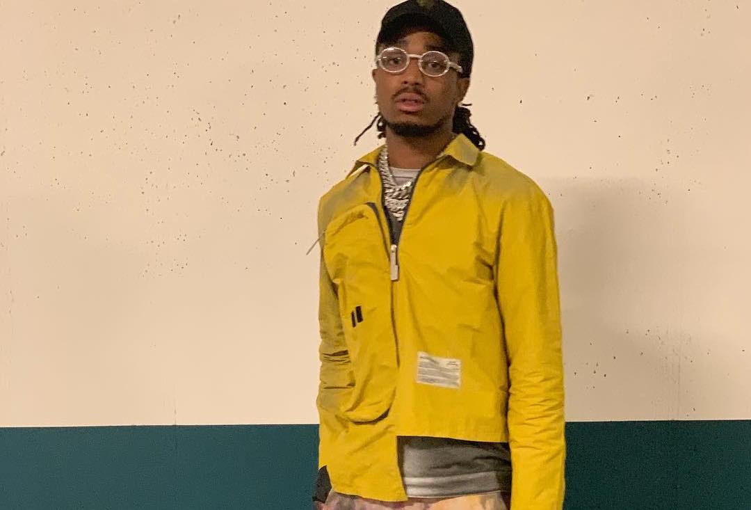 SPOTTED: Quavo Rocks Multi-coloured pants & Nike Air Yeezy Sneakers