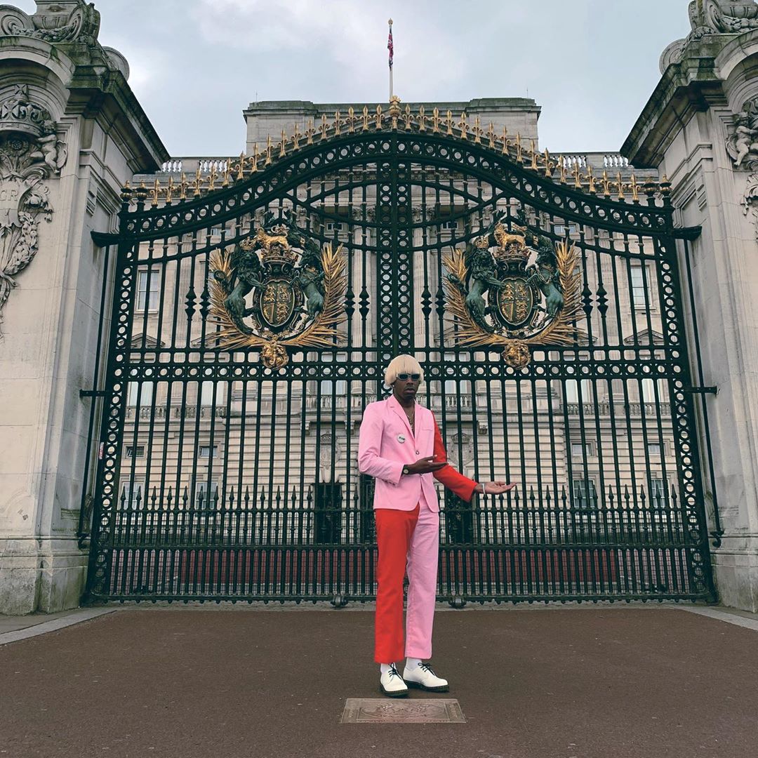 Spotted Tyler The Creator Back In The U K Sporting Pink Red Suit Pause Online Men S Fashion Street Style Fashion News Streetwear