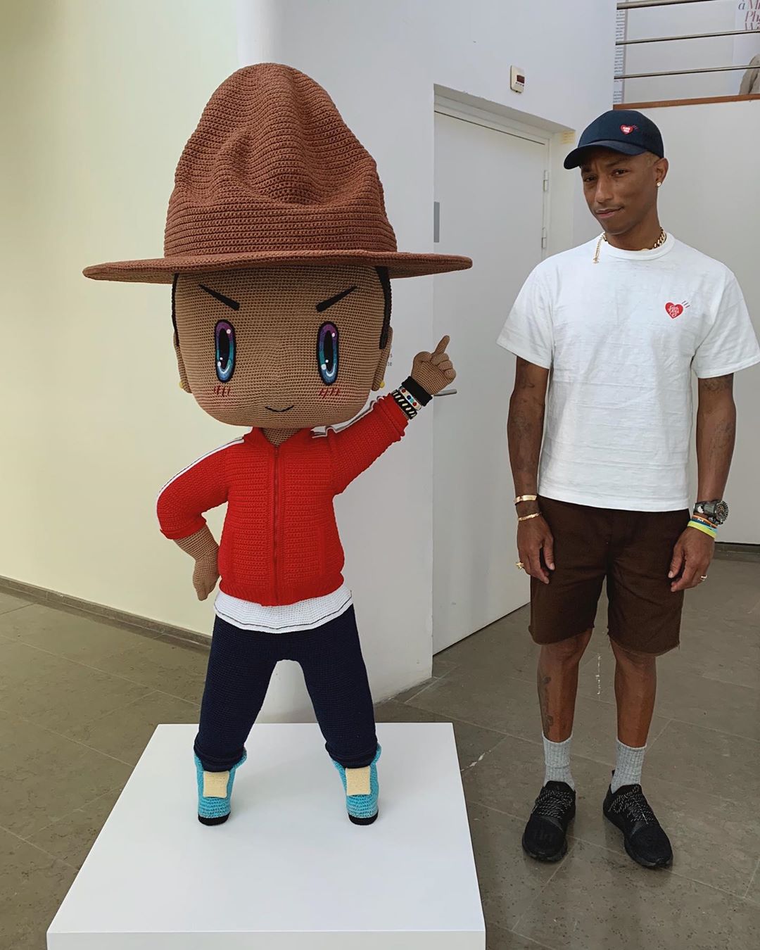 SPOTTED: Pharrell Williams at Galerie Perrotin in Human Made Ensemble