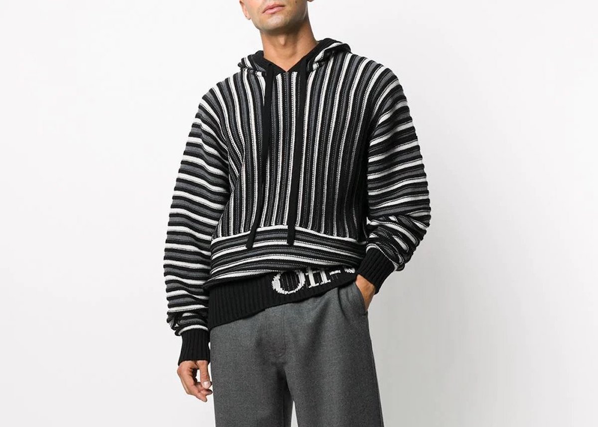 PAUSE or Skip: Off-White Striped Knit Hoodie