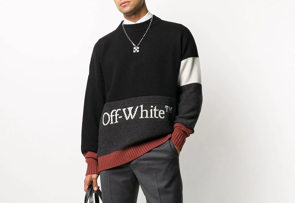 PAUSE or Skip: Off-White Colour Block Knitted Jumper