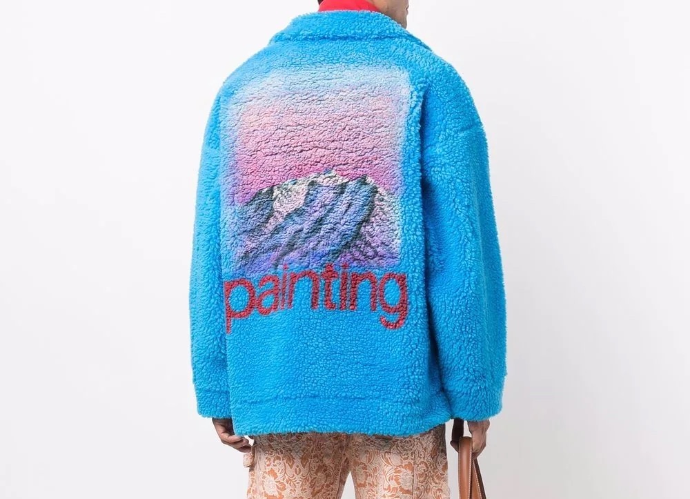 PAUSE or Skip: Doublet Painting Print Faux-Shearling Coat