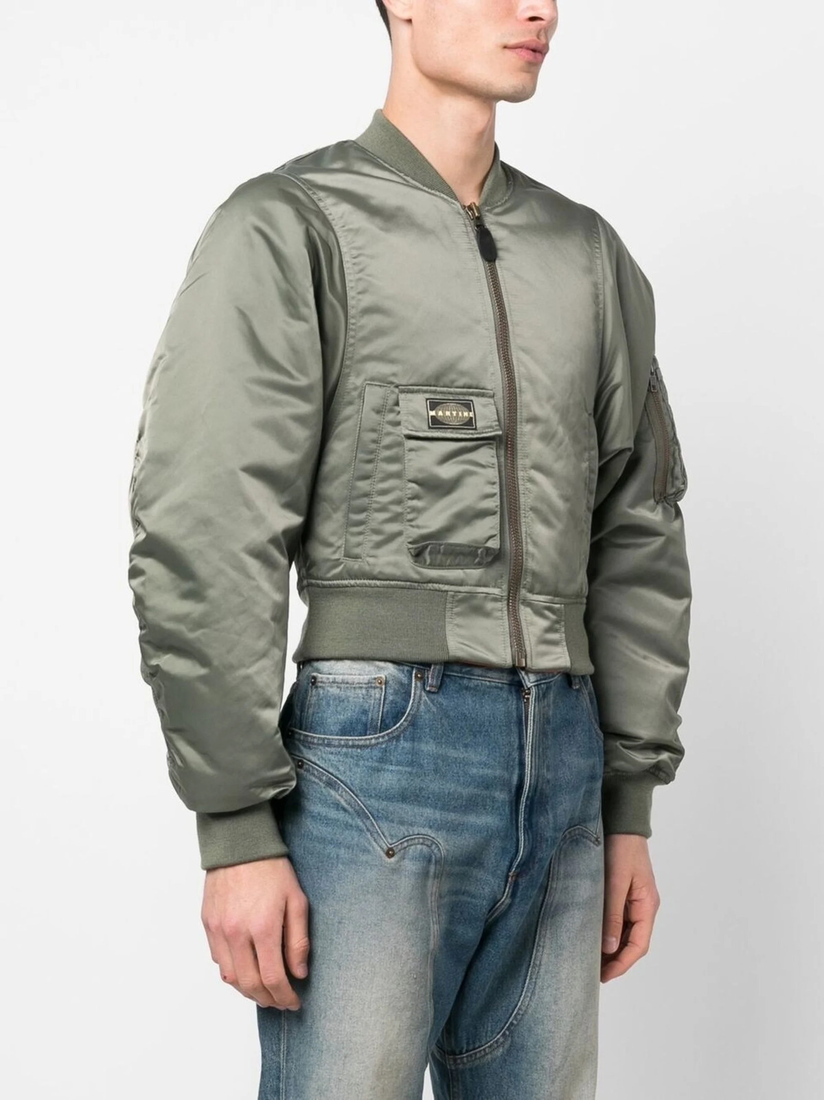 Green Cropped Bomber Jacket