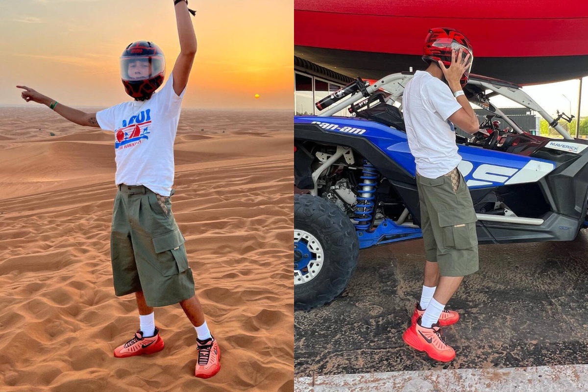 SPOTTED: Evan Mock Chases Trills in the Desert Wearing Gucci & AMBUSH x Nike