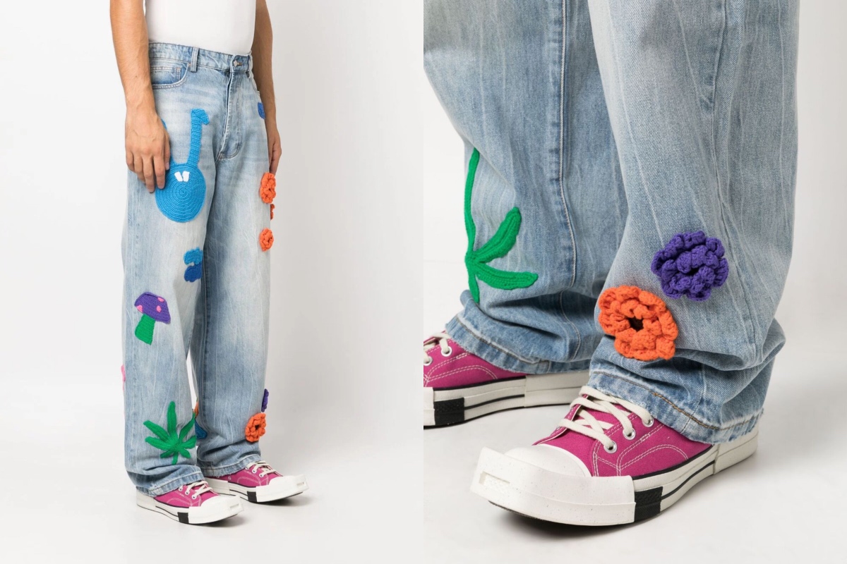 PAUSE or Skip: Nahmias Knit-Patch Wide-Leg Jeans