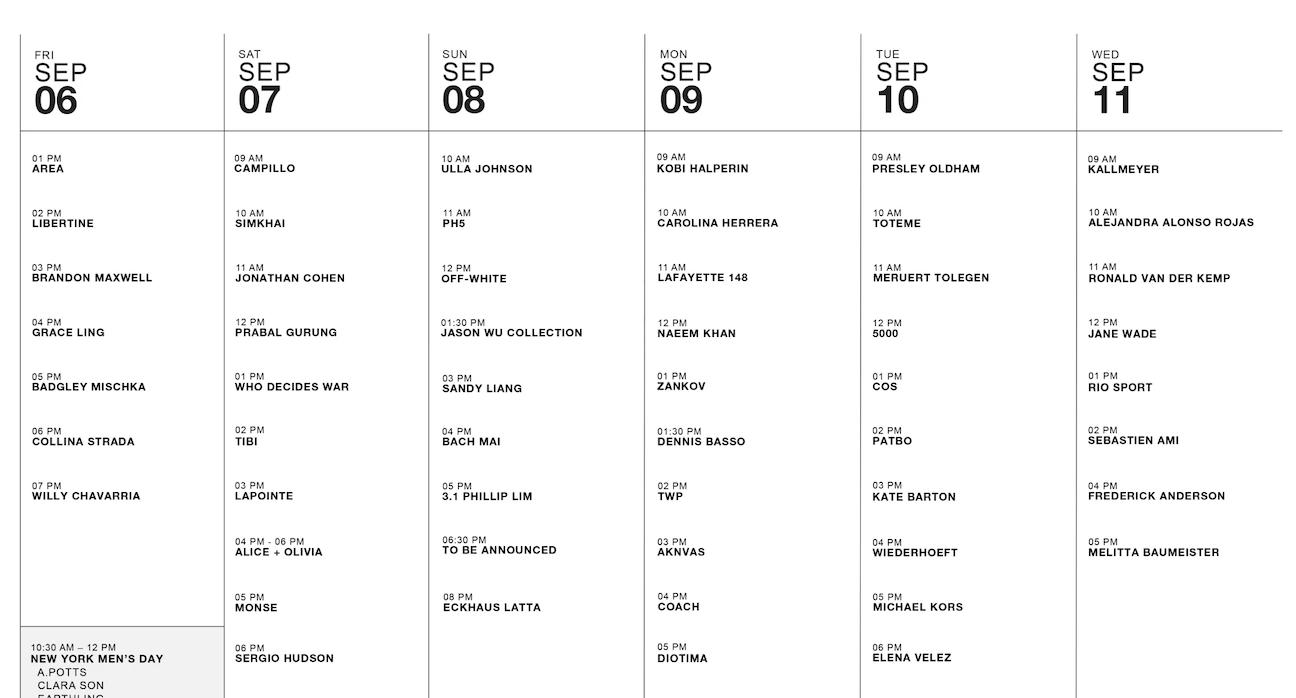 CFDA Releases Official New York Fashion Week Schedule for Spring/Summer 2025